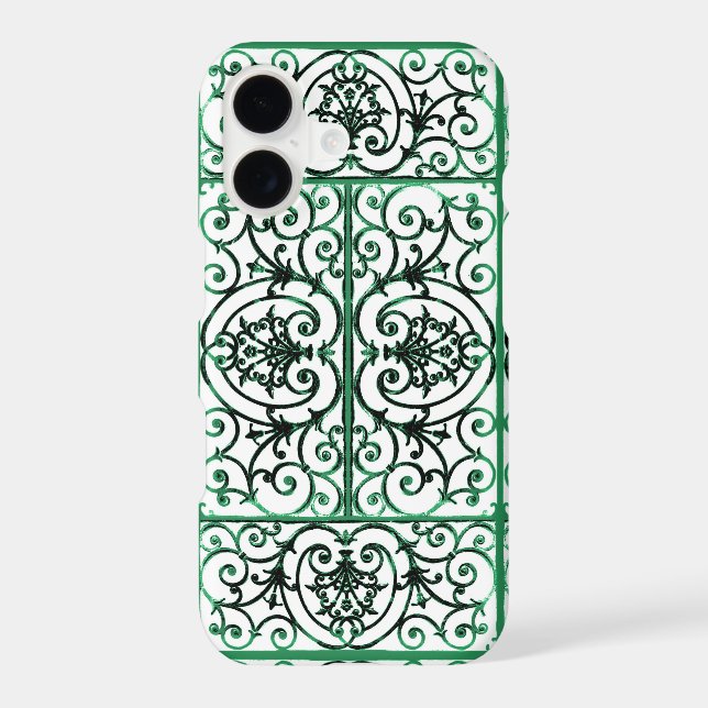 Green and white scrollwork pattern Case-Mate iPhone case (Back)