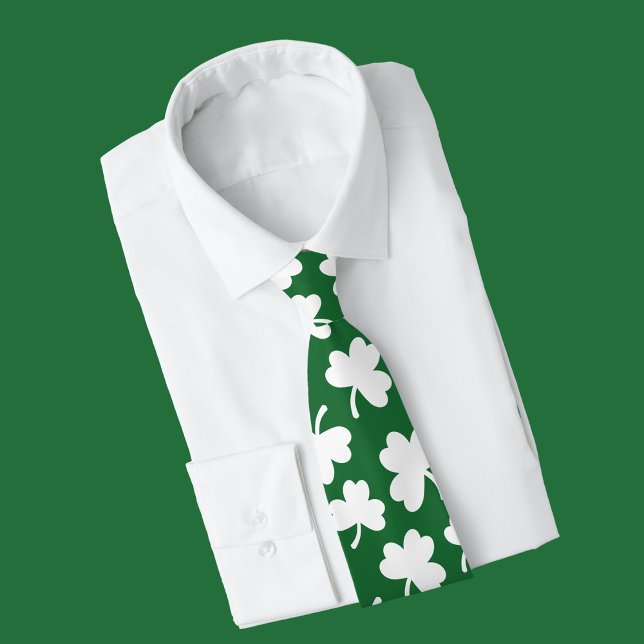 Green and white Shamrock Irish St. Patricks Day Neck Tie (Creator Uploaded)