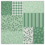 Green and White Shamrock Patterns Faux Patchwork Fabric