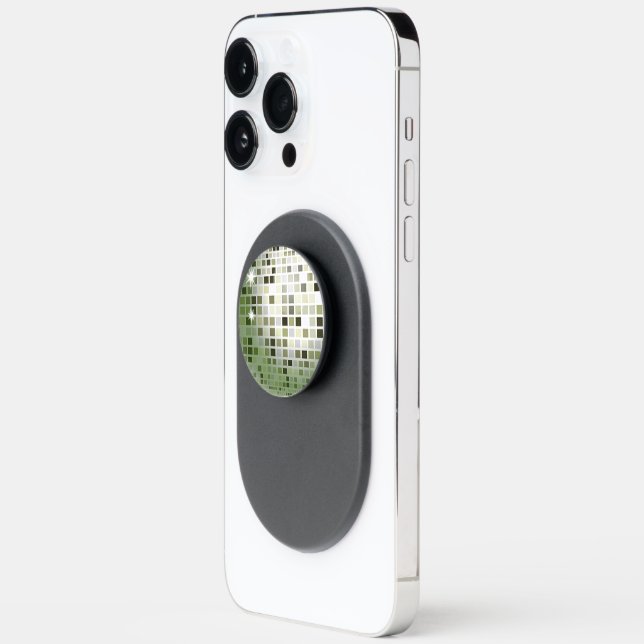 Green and white shiny disco ball PopSocket (Left)
