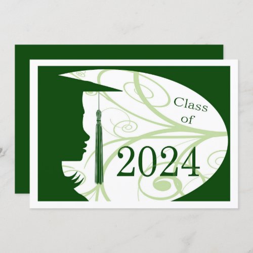 Green and White Silhouette 2024 Graduation Party Invitation