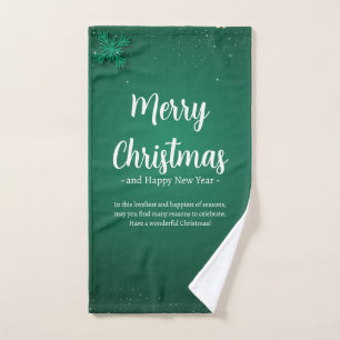 Green and White Simple Christmas Day and New Year Hand Towel