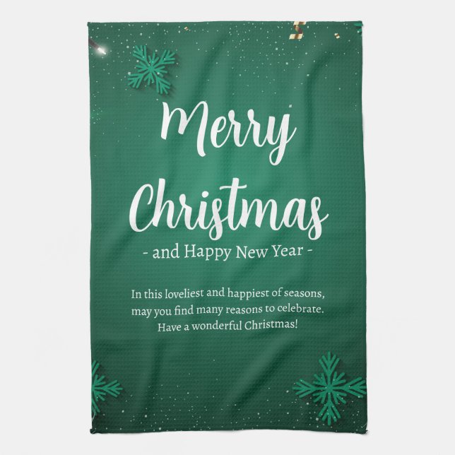 Green and White Simple Christmas Day and New Year  Kitchen Towel (Vertical)