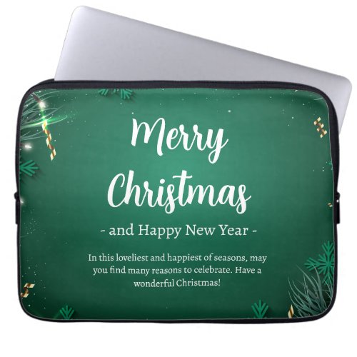 Green and White Simple Christmas Day Neoprene 13 Laptop Sleeve