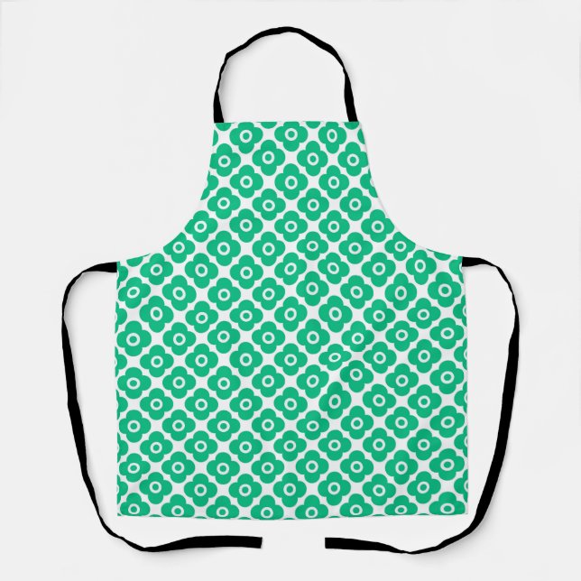 Green and white simple floral pattern retro apron (Front)