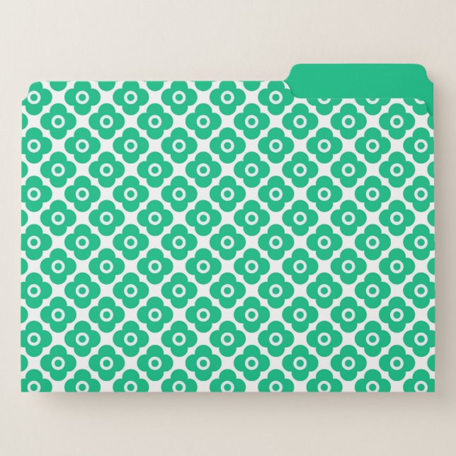 Green and white simple floral pattern retro file folder (Front Right)