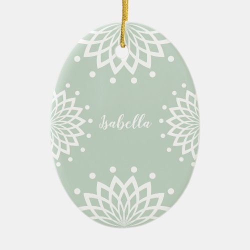 Green and White Simple Vintage Easter Ceramic Ornament