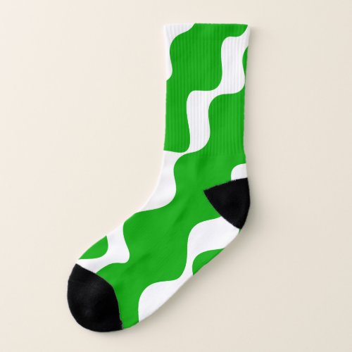 Green and white slanting waves pattern  socks