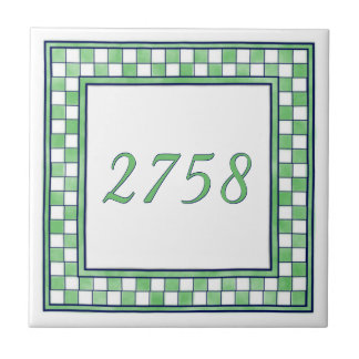 Green and White Small House Number Ceramic Tile