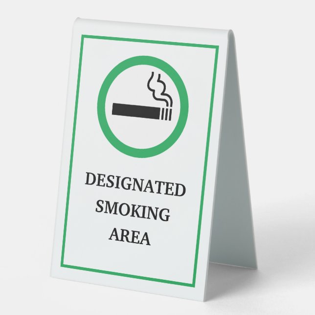 Green and White Smoking Area Metal A-Frame Table Tent (Front)