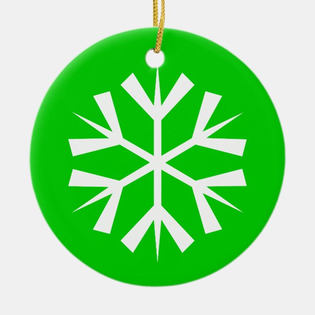Green and White Snowflake Ceramic Ornament (Front)