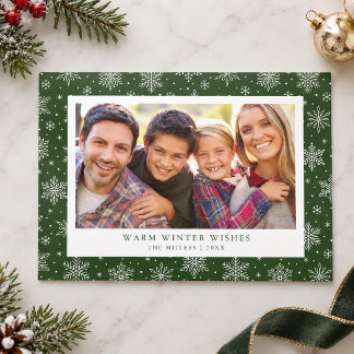 Green and White Snowflake Photo Holiday Card