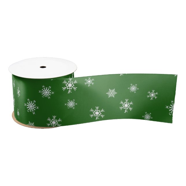 Green and White Snowflakes Christmas Gift Satin Ribbon (Spool)
