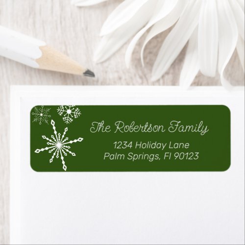 Green and White Snowflakes Label