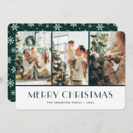 Green and White Snowflakes Photo Christmas Card