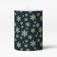 Green and White Snowflakes w/Blue Background