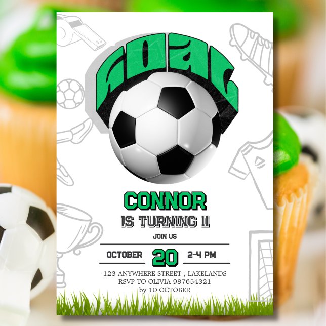 Green and White Soccer Ball Birthday Party  Invitation (Creator Uploaded)