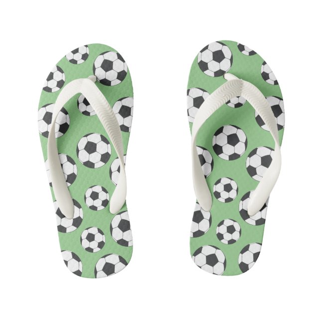 Green and white Soccer Football Flip Flops (Footbed)