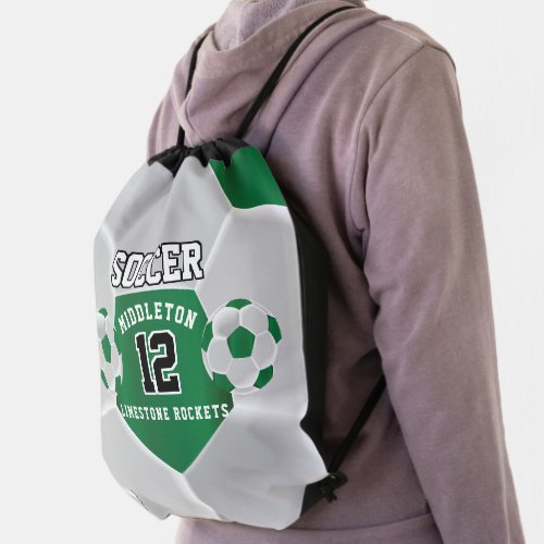 Green and White Soccer  Football Sport  Drawstring Bag