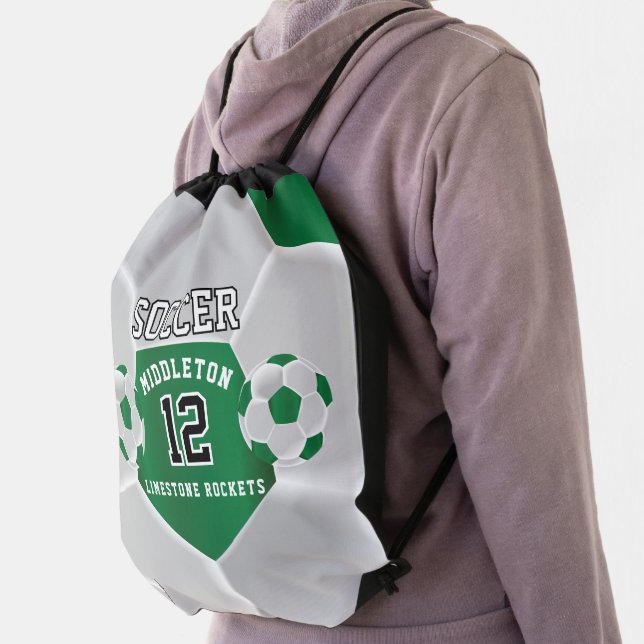 Green and White Soccer / Football Sport  Drawstring Bag (Insitu)