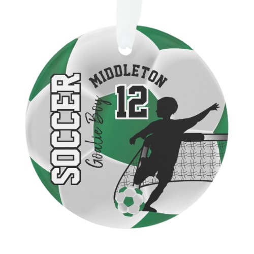 Green and White Soccer Goalie Boy Ornament