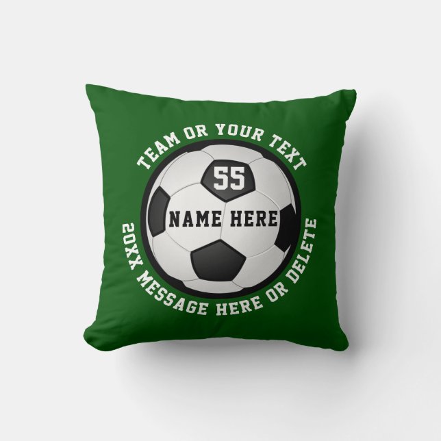 Green and White Soccer Senior Night Gift Ideas Throw Pillow (Front)