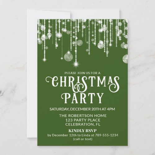 Green and White Sparkles Christmas Party Invitation