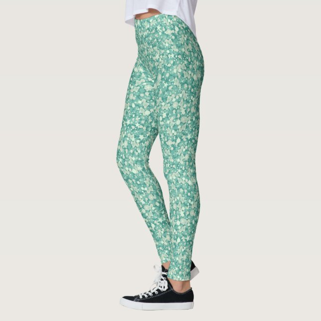 Green And White Sparkly Glitter Leggings (Left)