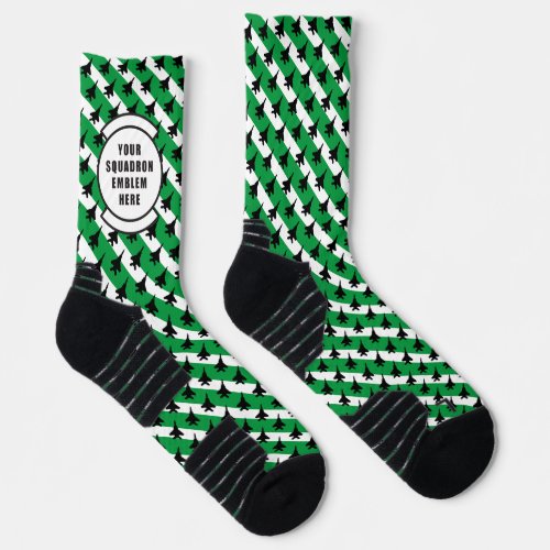Green and White Stripe Black F_15 Pattern Socks