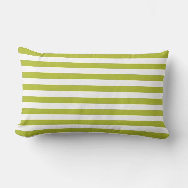 Green and White Stripe Pattern Lumbar Pillow (Front)