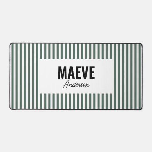 Green and white stripe personalized modern elegant desk mat