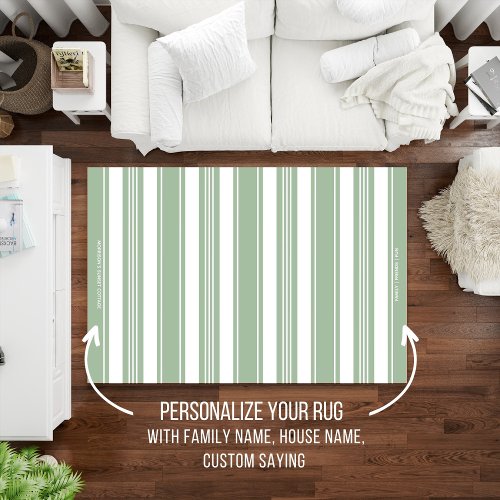 Green and White Stripe Simple Modern Custom Text  Rug