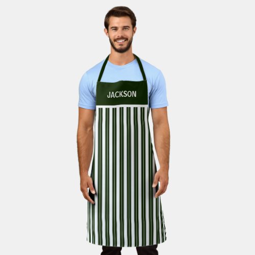 Green and White Striped Apron