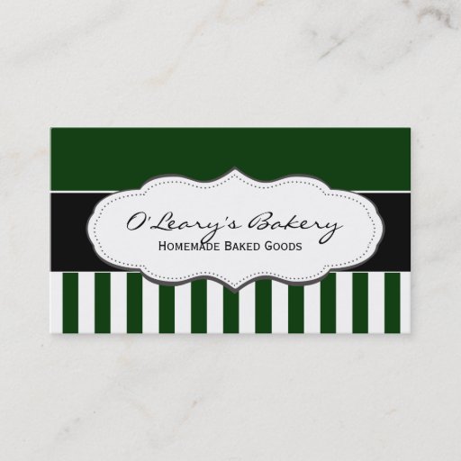 Customizable Green and White Striped Business Cards