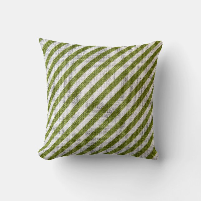 Green and White Striped Cotton Throw Pillow (Front)