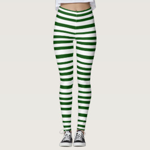 Green and White Striped Holiday Fashion Christmas Leggings