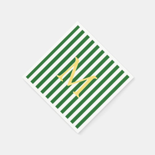 Green and White Striped Monogram Paper Napkins