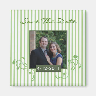 Green and White Striped Photo Save the Date Magnet