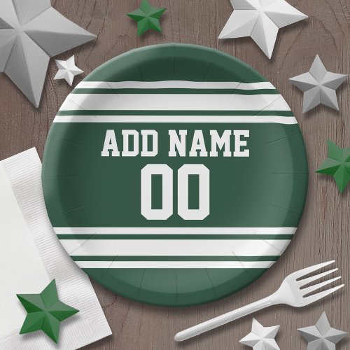 Green and White Striped Sports Jersey Personalized Paper Plates