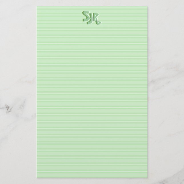 Green and White Striped Stationery Paper Monogram (Front)