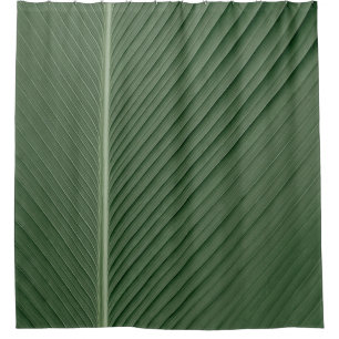 Green and white striped textile shower curtain