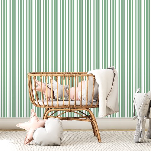 Green and White Striped Wallpaper