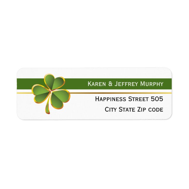 Green and white stripes and clover Irish wedding Label (Front)
