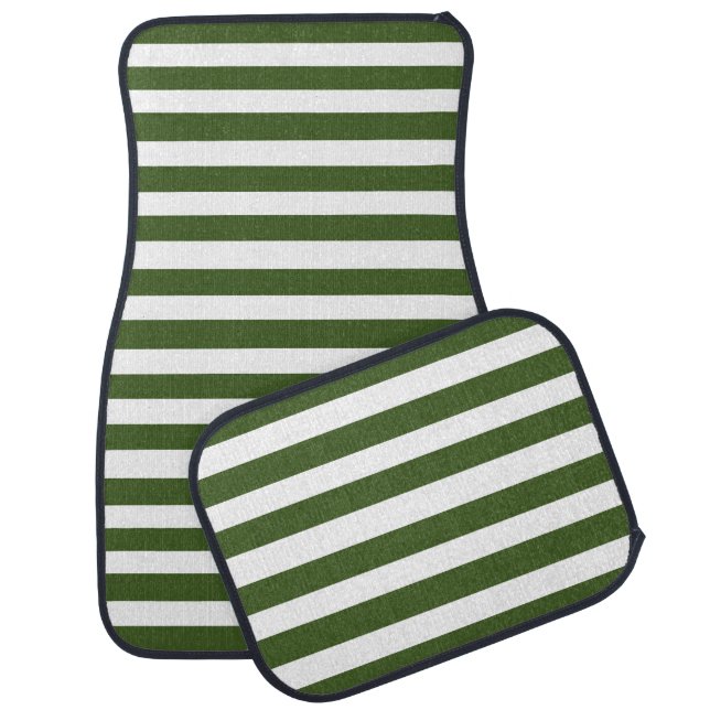 Green and White Stripes Car Floor Mat (Set)