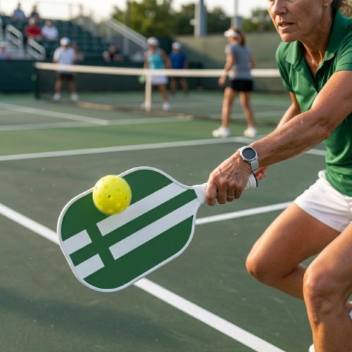 Green and White Stripes Custom Monogram Pickleball Paddle