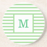Green and White Stripes Custom Monogram Sandstone Coaster<br><div class="desc">Get a cute girly simple modern green and white stripped coaster with your custom monogram name or initials,  to your cozy home or office! Made with sandstone. Customize it with your favorite font and color to make it your one and only happy coaster!</div>
