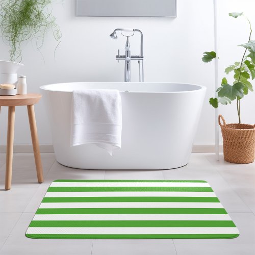 Green and White Stripes  Editable Colors Bath Mat