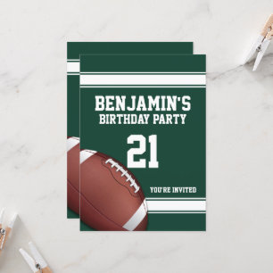 Green and White Stripes Football Birthday Party Invitation