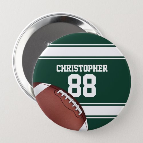 Green and White Stripes Jersey Grid Iron Football Button