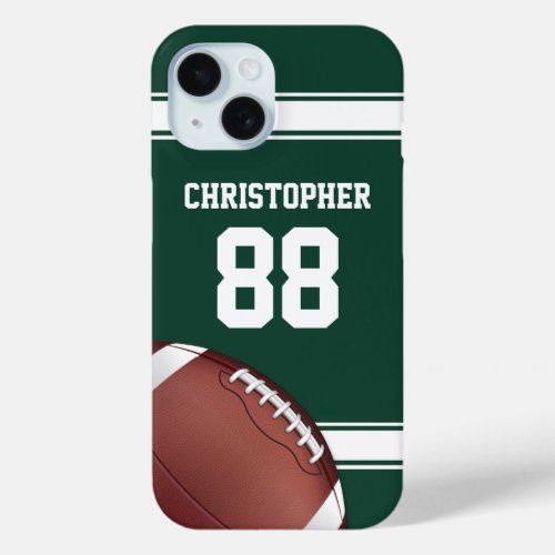 Green and White Stripes Jersey Grid Iron Football iPhone 15 Case